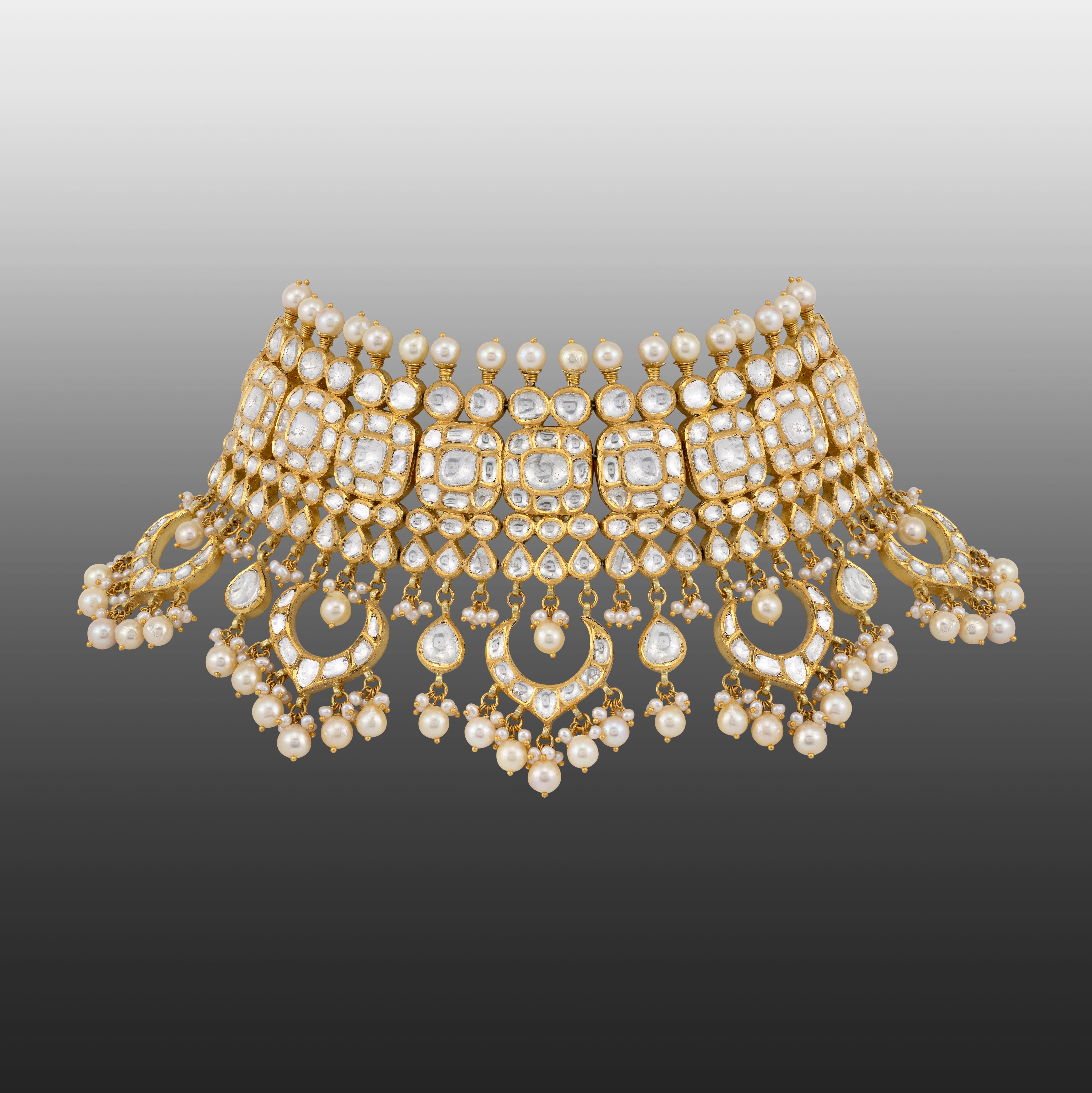 Regal Polki and Pearl Choker Necklace